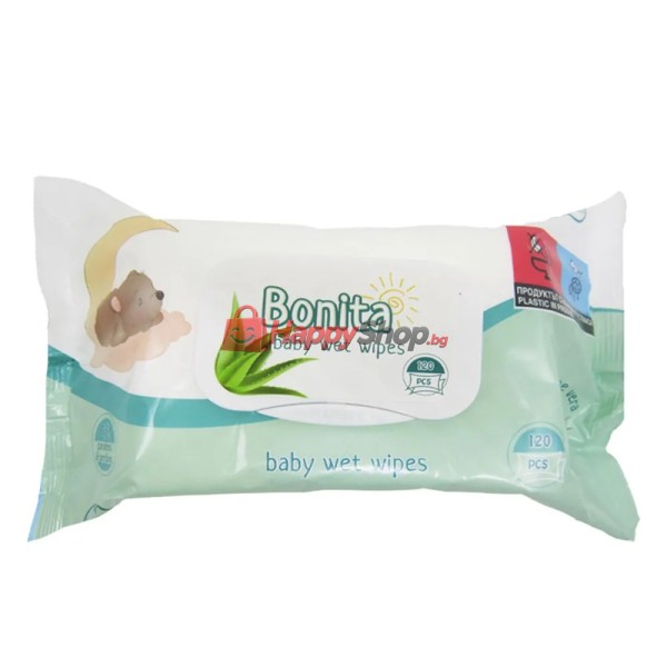 Мокри кърпи 120 бр с капак Bonita Baby Aloe Vera 16бр кашон